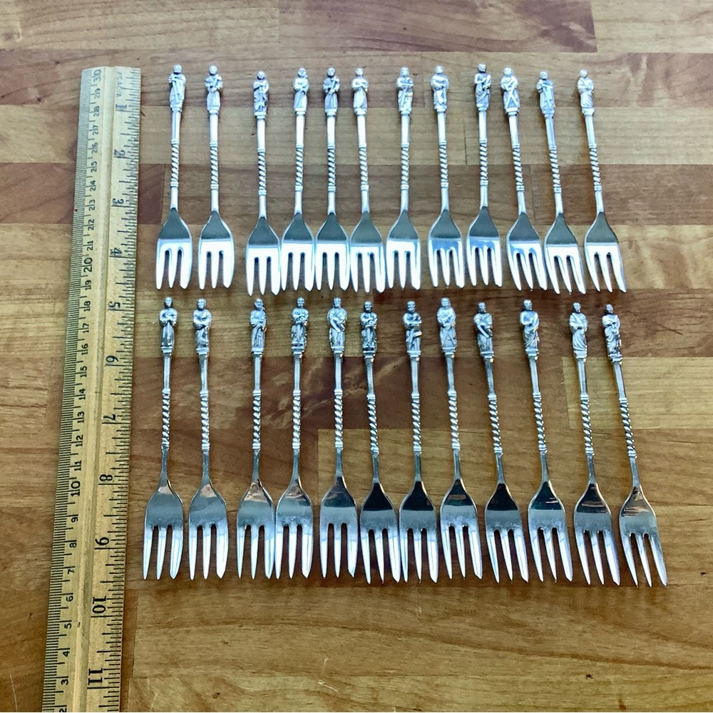 24 Vintage European Silver Cake Forks